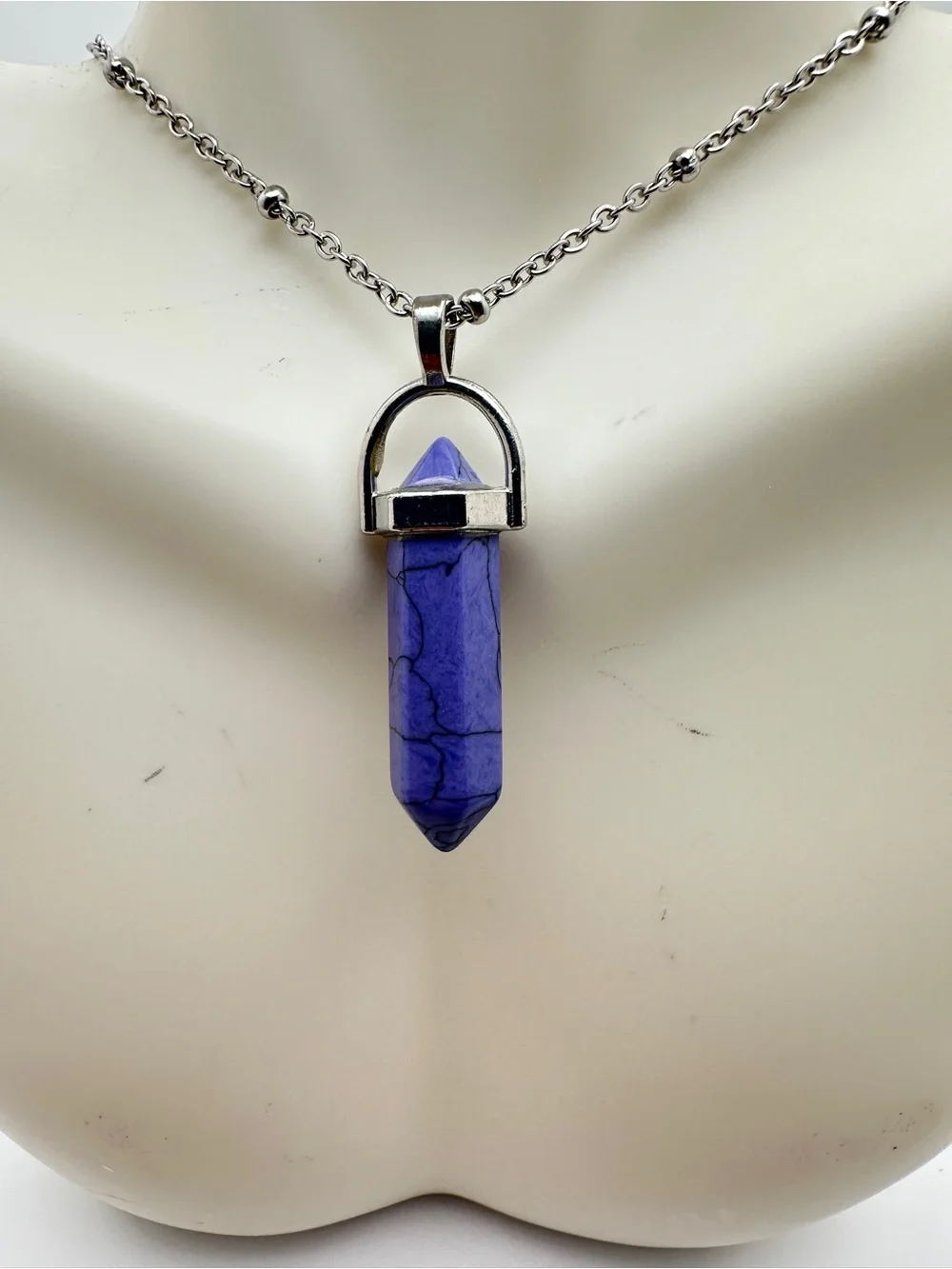 Blue Stone Pendant Necklace - Silver Chain